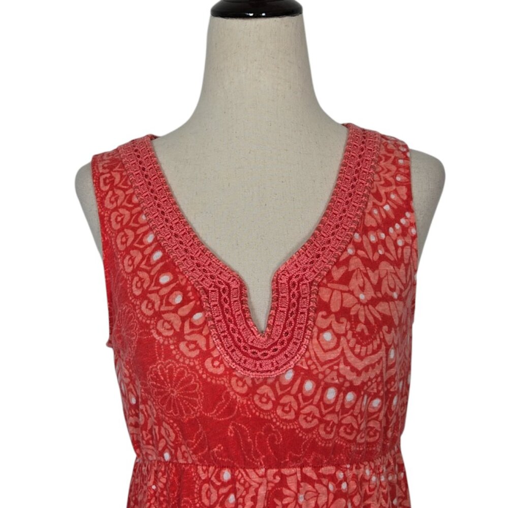 TOMMY BAHAMA Women Size M Red Medallion Print Mid Dress Elastic Empire Waist GUC - Picture 2 of 7